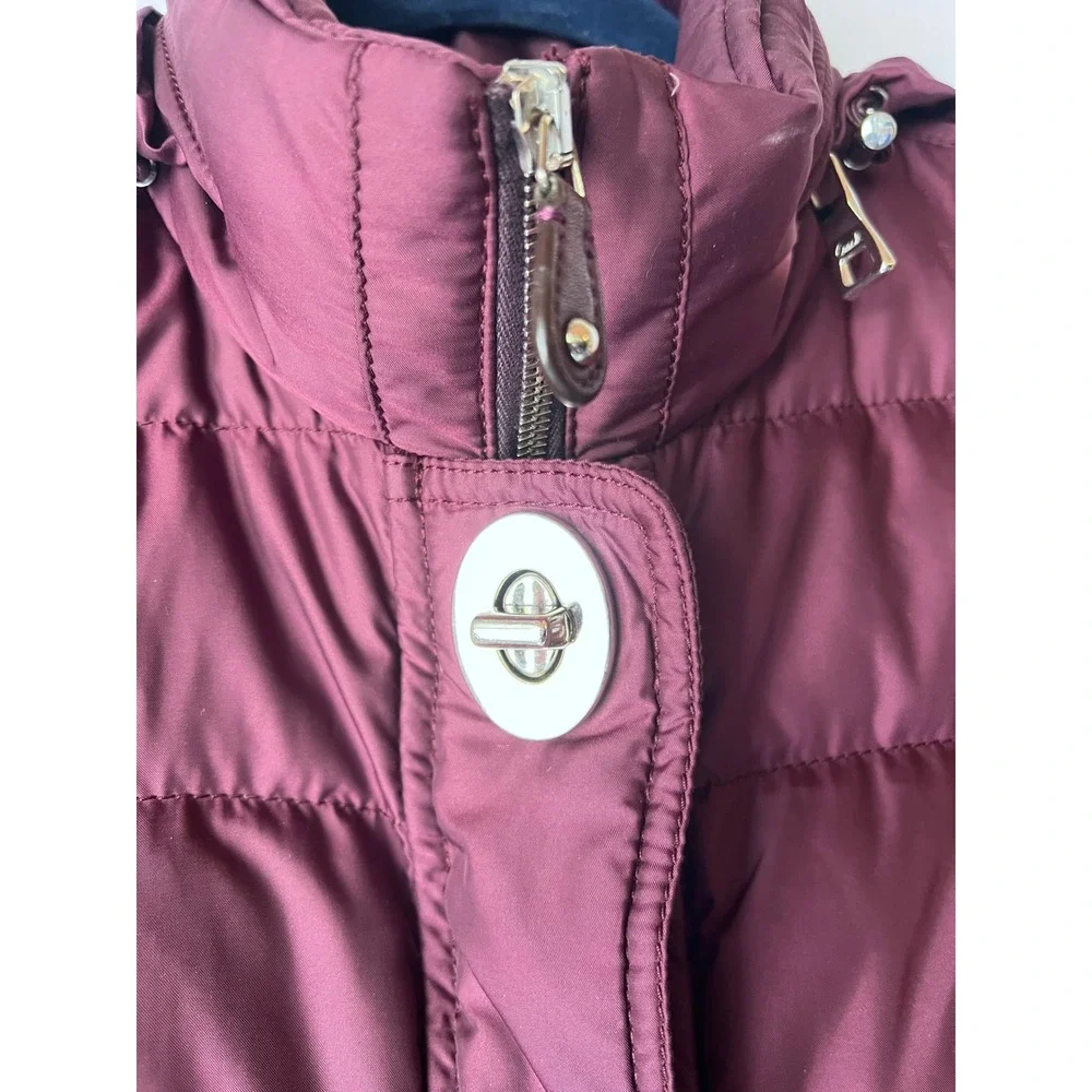 Coach Womens Burgundy Quilted Puffer Jacket Plaid Lining XS